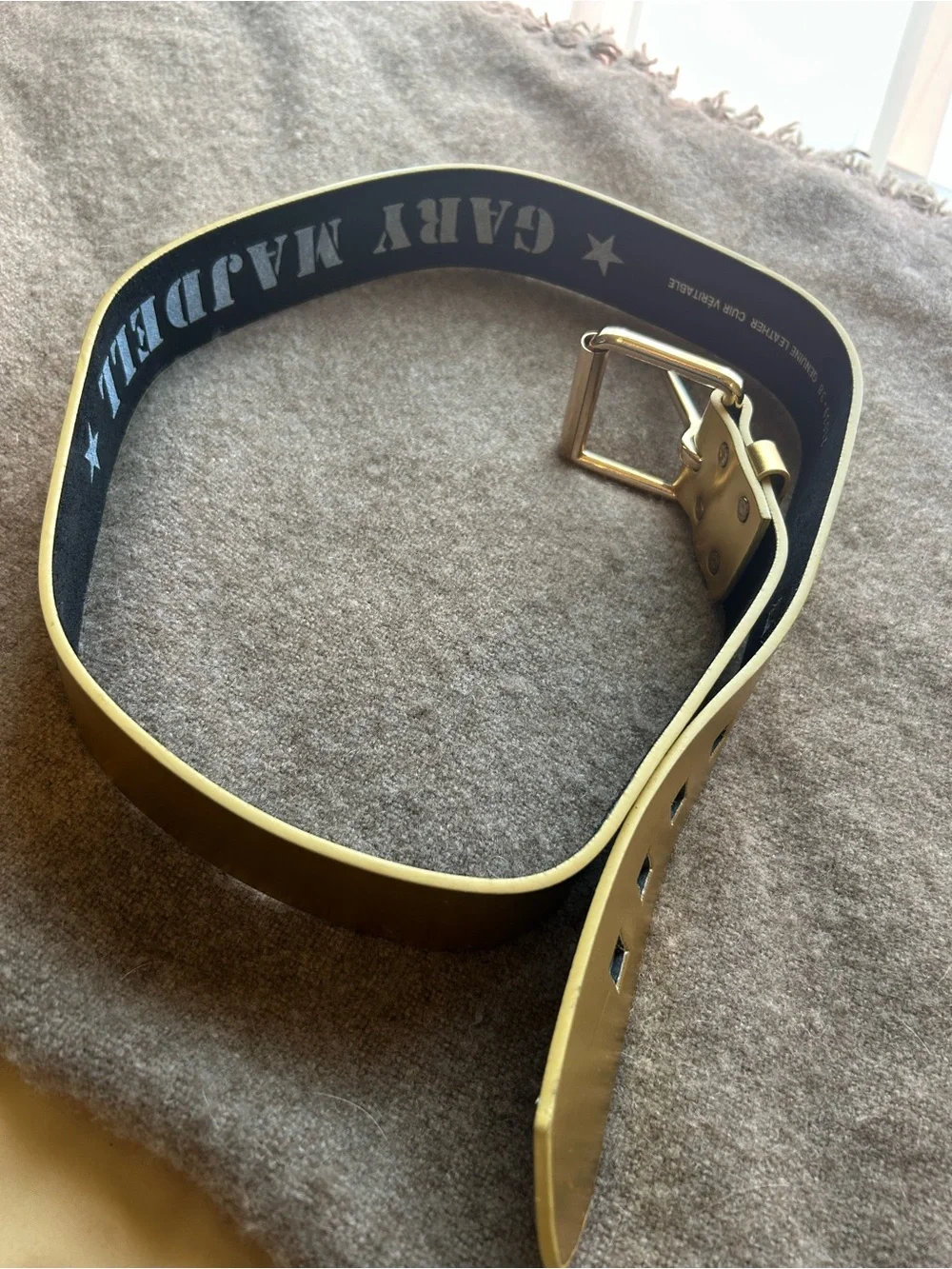 GARY MADJDELL Classic Genuine Leather Belt in Gold men’s 38